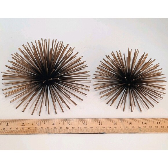 MCM style Atomic Black Gold Starburst Sea Urchin set of 2 wall hanging 7" & 5.5" - Picture 2 of 3